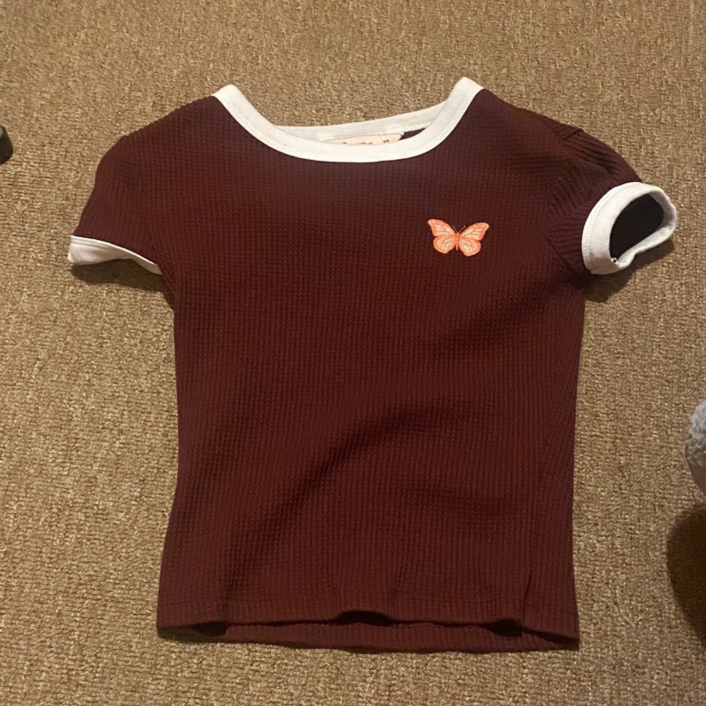 Butterfly Patch Womens Shirt - Maroon